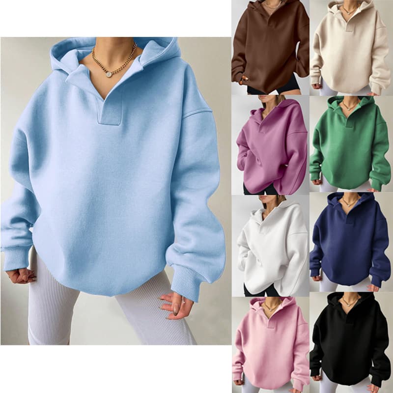 Women's Clothing Sweatshirt Solid Color Long Sleeve Hooded Solid Color Loose Sweater Women's Top