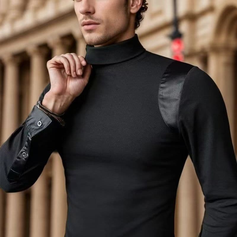 Men's Clothing Men's Long Sleeved Elastic Tight T Shirt Men's Fitness Clothes Muscle Men's High Collar Bottoming Shirt All Match Tops