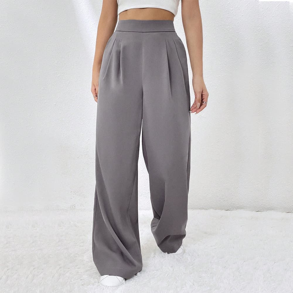 Women's fashion elastic waist pocket straight leg wide leg pants loose casual pants