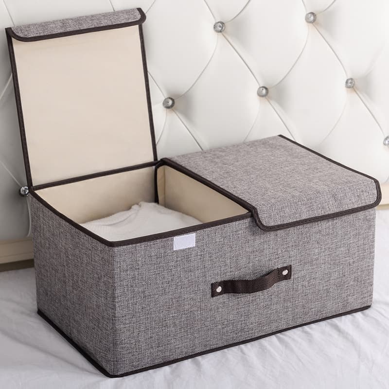 Cotton And Linen Fabric Double Lid Foldable Miscellaneous Organizer Dormitory Covered Underwear Storage Box