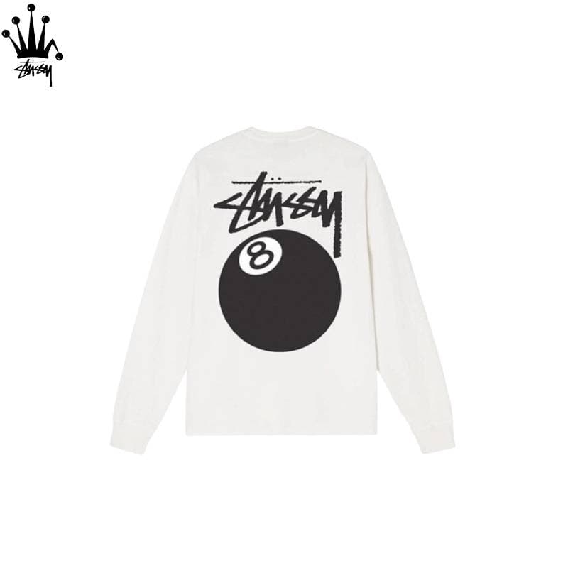 Stussy Billiards Black 8 Pattern Letter Print Loose, Comfortable, Casual And Versatile Pure Cotton Long Sleeved Top For Both Men And Women