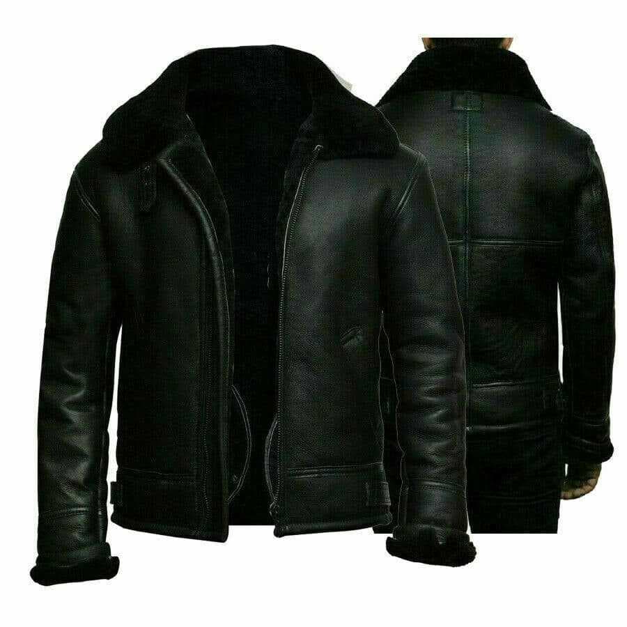 Men's Shearling-Lined Leather Coat With Wide Lapel - Premium Winter Overcoat, Luxurious Fur Outerwear