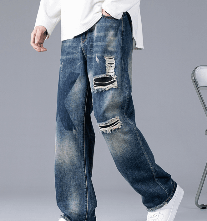 Men's wide leg jeans youth loose casual straight leg pants