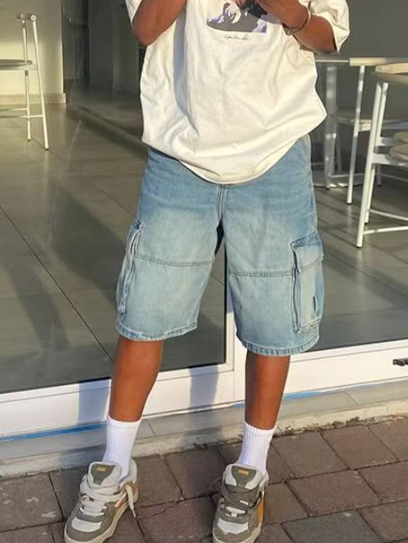 Men's Clothing Denim Loose Shorts European And American Street Fashion Ins Hot-selling Workwear Denim Straight Five-point