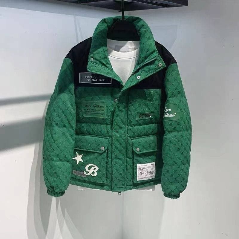 Men's Clothing 25 New Winter Embroidery Retro Loose Hooded Bread Coat Unisex Fashion Down Jacket