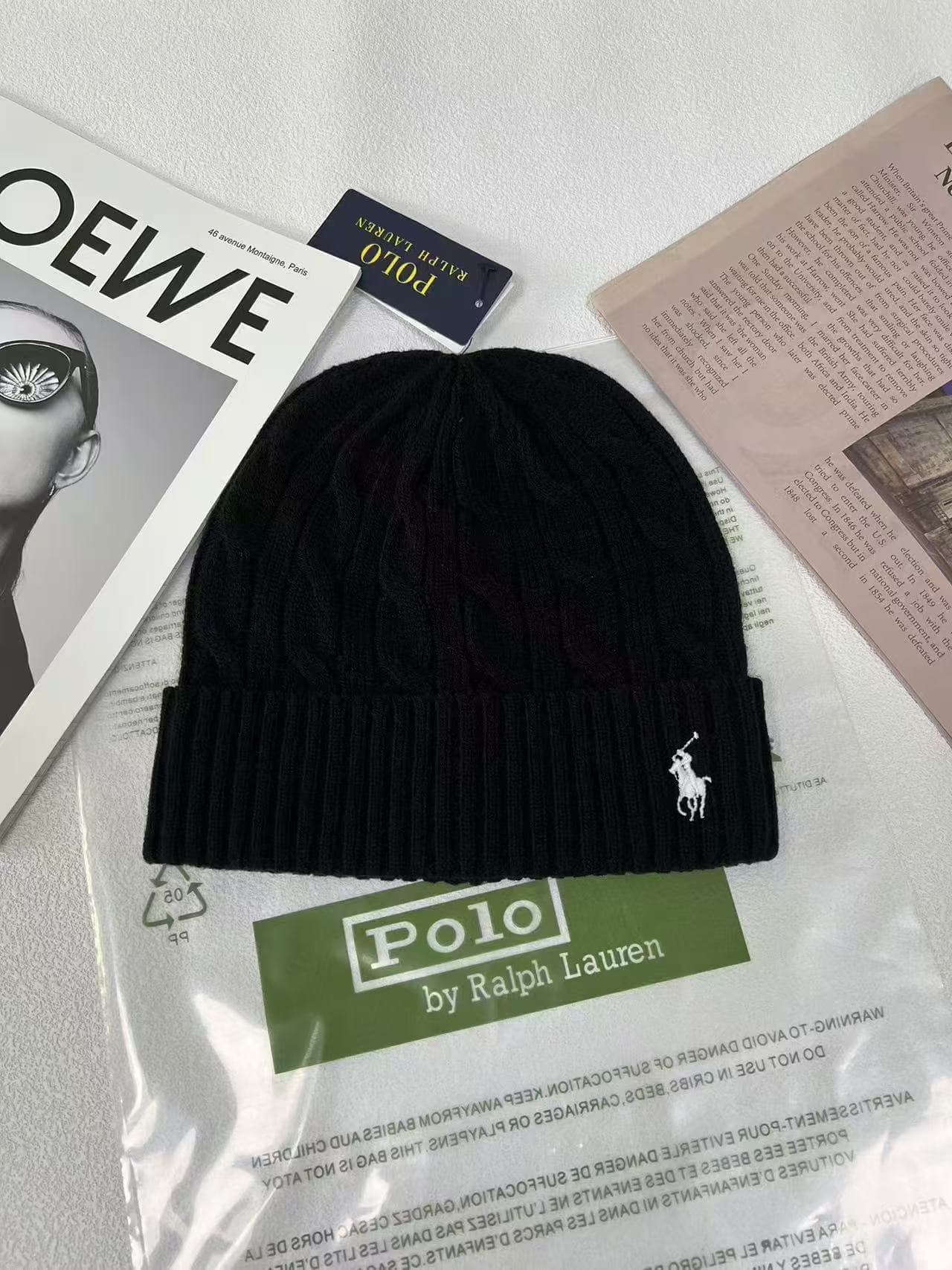 Bonnet unisexe en maille torsadée unie, broderie classique tête de mort, chaud d'hiver, style Ralph Lauren