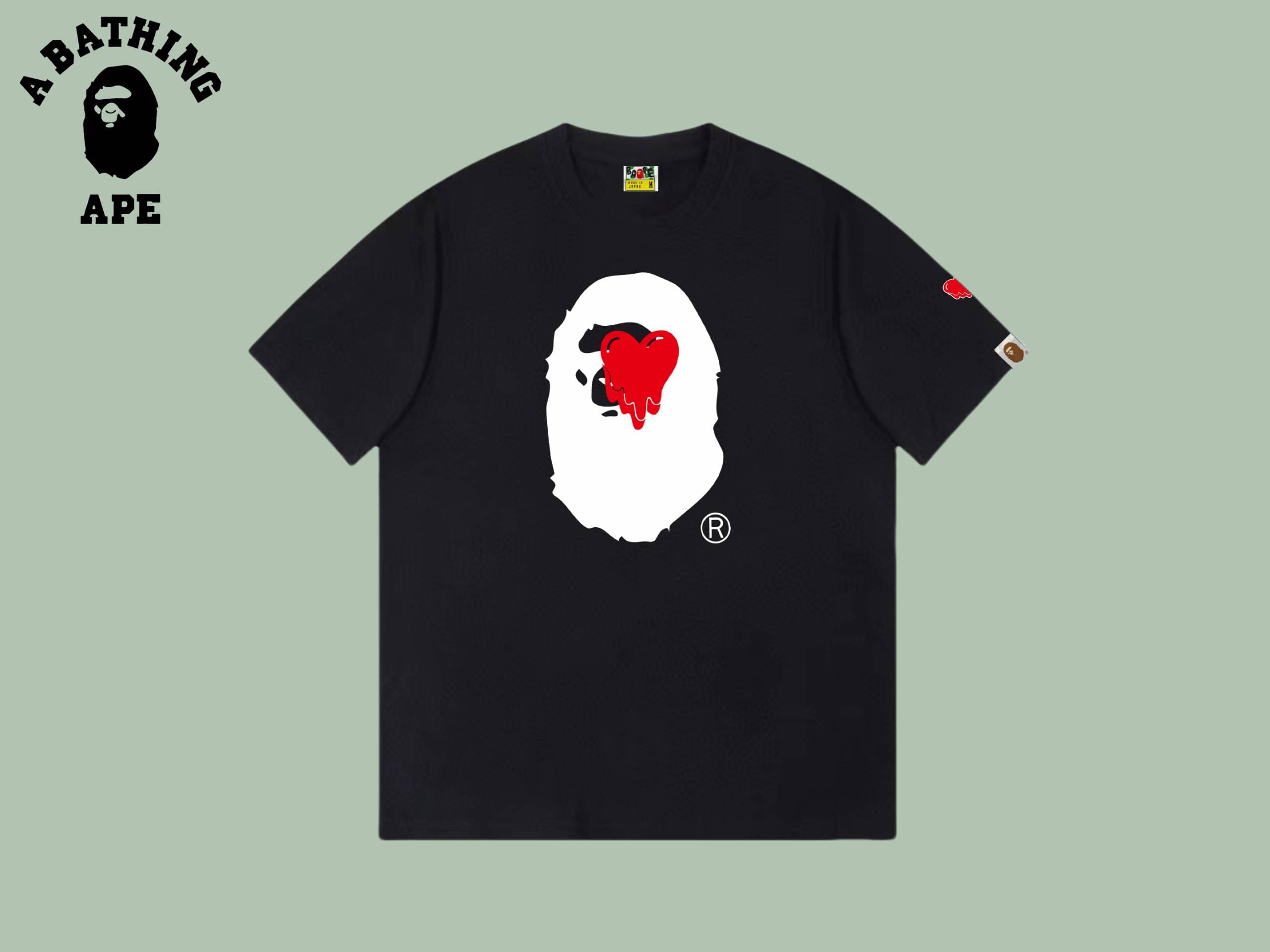 A BATHING APE BAPE-Ape Head Cartoon Love Pattern Printed Short Sleeve T-shirt Made Of Pure Cotton Fabric