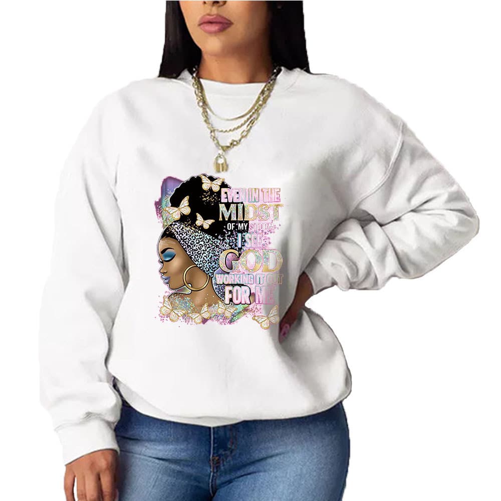 Women's printed headless casual loose long-sleeved hoodie
