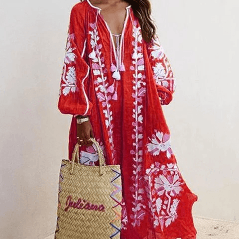 Women's print loose lantern sleeve long dress