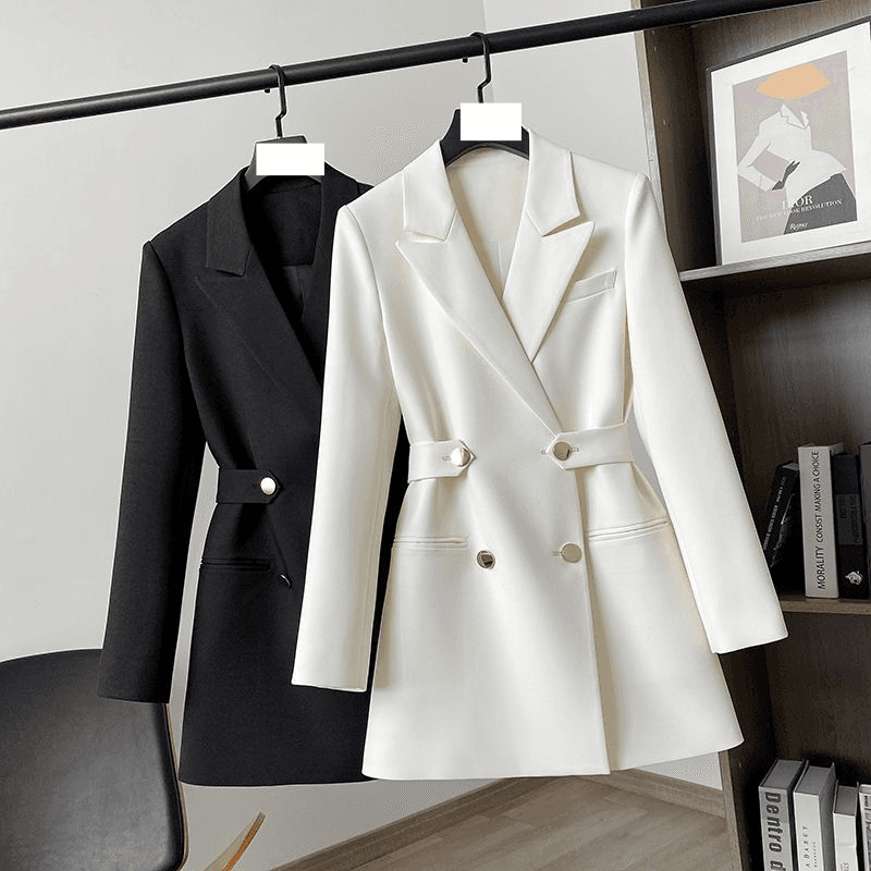 Women's Solid Color Waist Slimming Double Breasted Fashion Suit Top