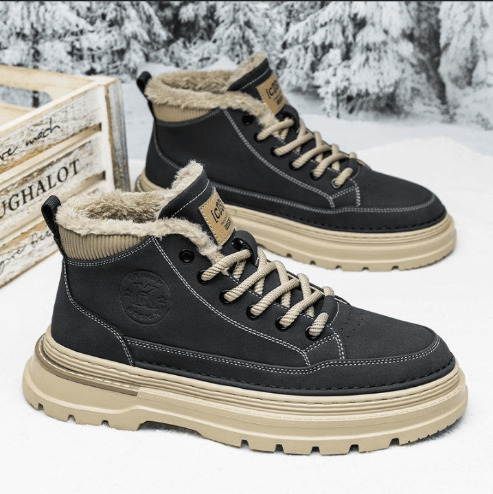 Men’s Shoes Martin boots men's winter plus velvet thick warm high top work boots British retro men's shoes mid top snow cotton shoes
