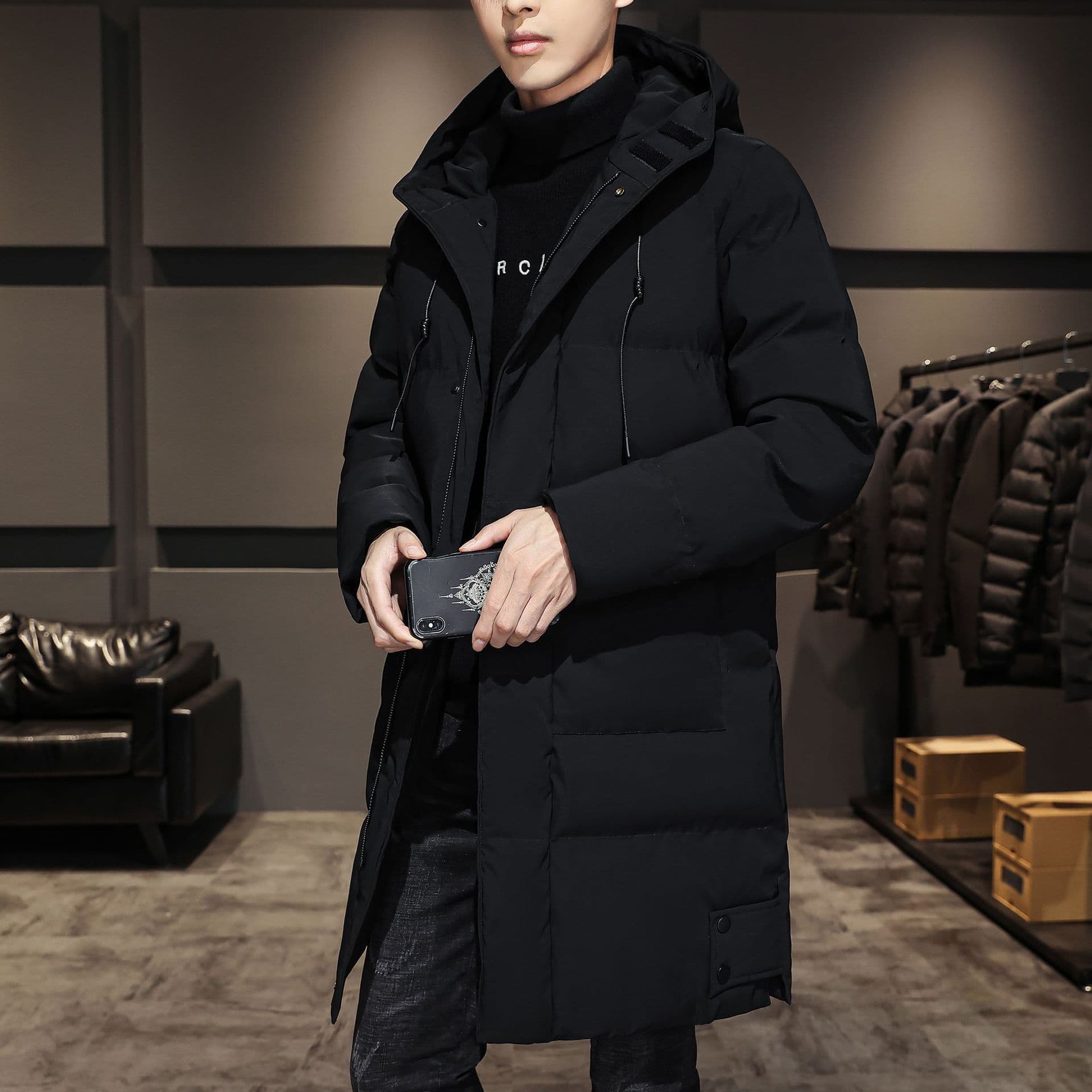 Mid To Long Jacket Men, Autumn New Styles, Trendy And Handsome, Thick Workwear, Jacket, Winter Clothes, Feather Cotton