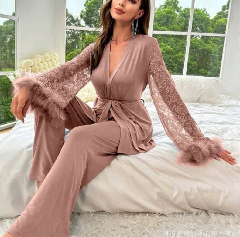 Underwear & Sleepwears Elegant Lace V-Neck Sleepwear Set - Breathable Polyester Pajamas For Women, Comfortable & Stylish Homewear In White/Black/Red