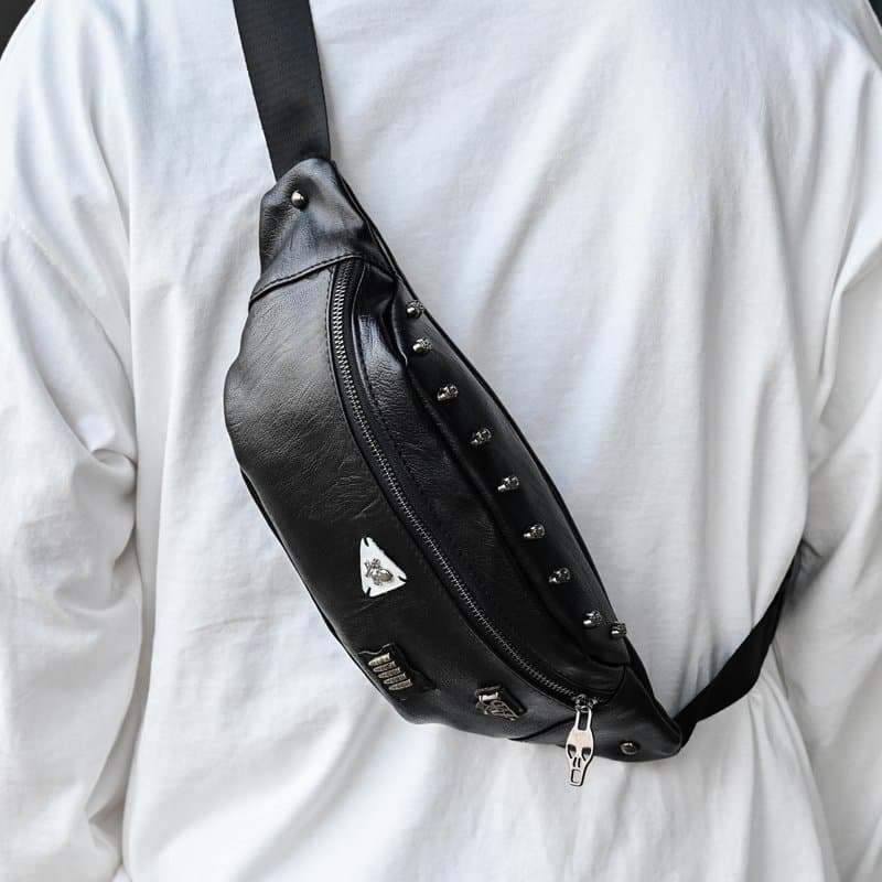 Men's chest bag punk stud vintage crossbody bag fashion PU multifunctional belt bag street casual crossbody bag men