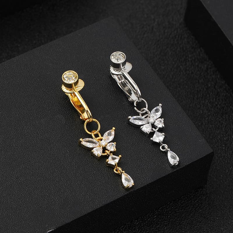 Cute Butterfly Stainless Steel Navel Piercing Shiny Dance Belly Rings Body Piercing Jewelry Belly Button Ring for Women Girl