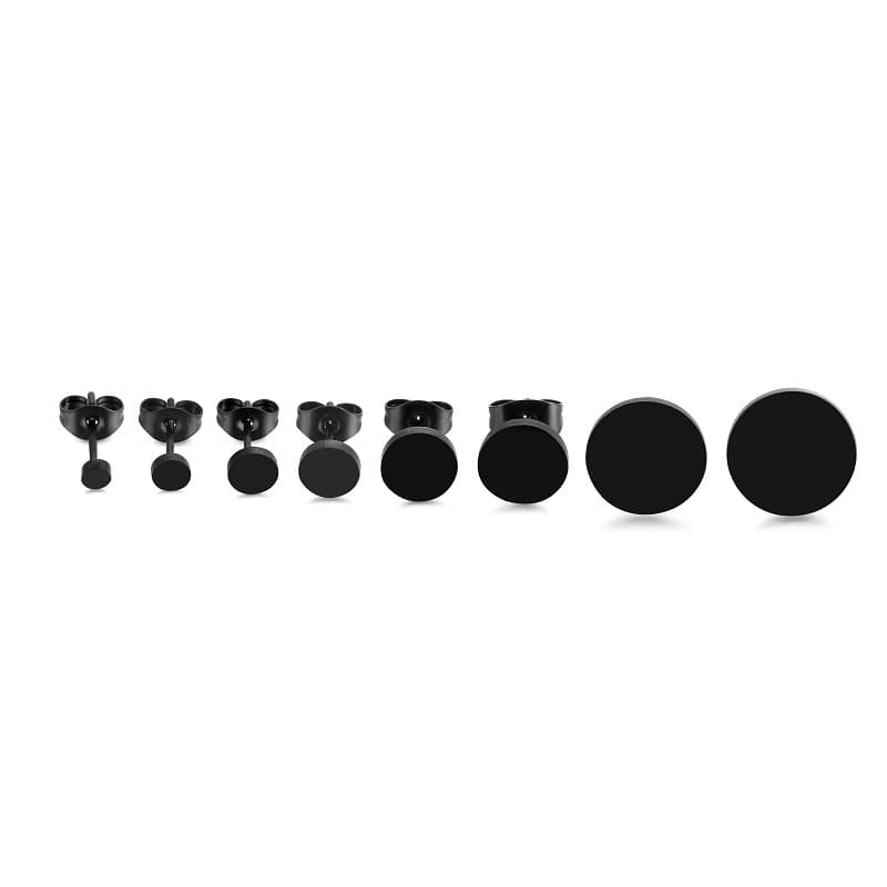 2PCS Black Punk Mens Stainless Steel Stud Roundness Earrings Men Women Hip Hop Rock Piercing Gauge Roundness Earrings Jewelry