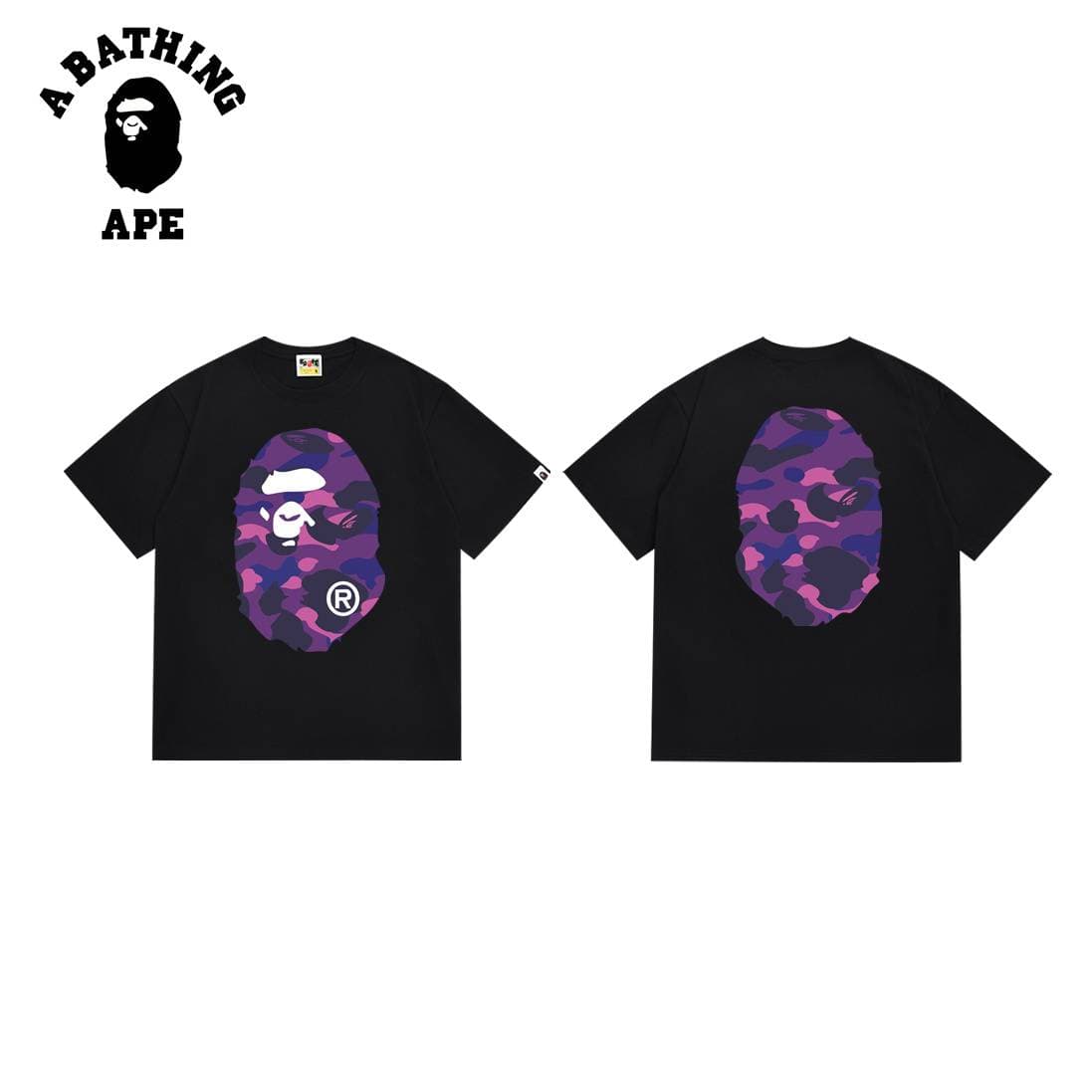 A BATHING APE BAPE-Camouflage Ape Head Cotton Short Sleeved T-shirt