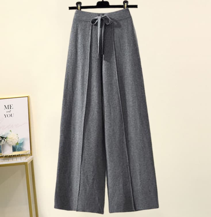 Ensemble coréen oversize en maille – Pull à grosses torsades et pantalon fluide à jambes larges, tenue d'hiver décontractée à col montant (Be
