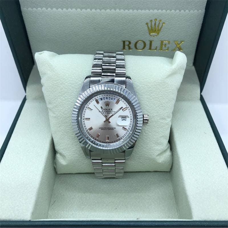 Montre à quartz classique pour homme, double calendrier, cadran diamanté, bracelet en acier à 3 perles
