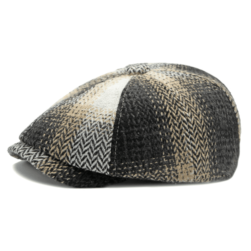 Unisex Spring and Winter Women's octagon vintage duck tongue Painter's hat plaid beret Newsboy hat Men's trend