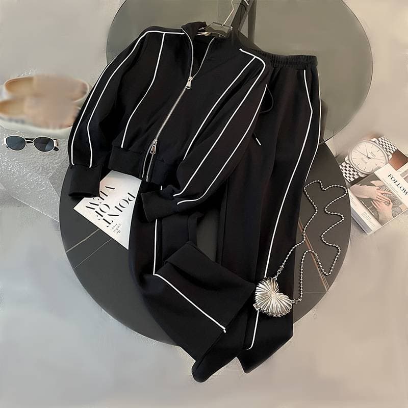 Women's Clothing Fashionable Street Sports Casual Suit For Women, Spring And Autumn Age Reducing Slim Cardigan, Long Sleeved Sweatshirt Two Piece Suit