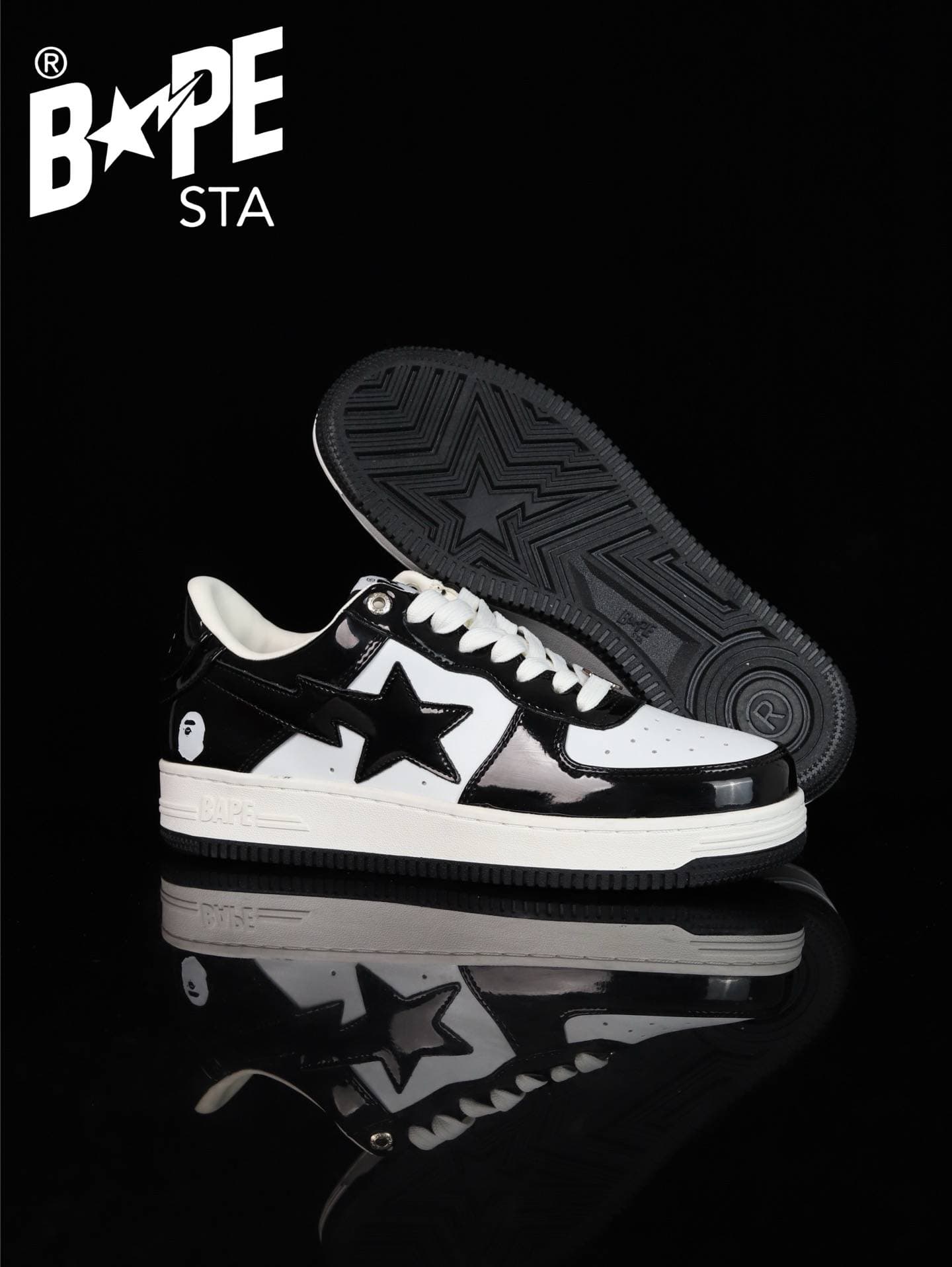 A BATHING-APE Classic Lacquer Leather Splicing Fashion Board Shoes Air Force No.1 Board Shoes Men And Women 22 Color Options
