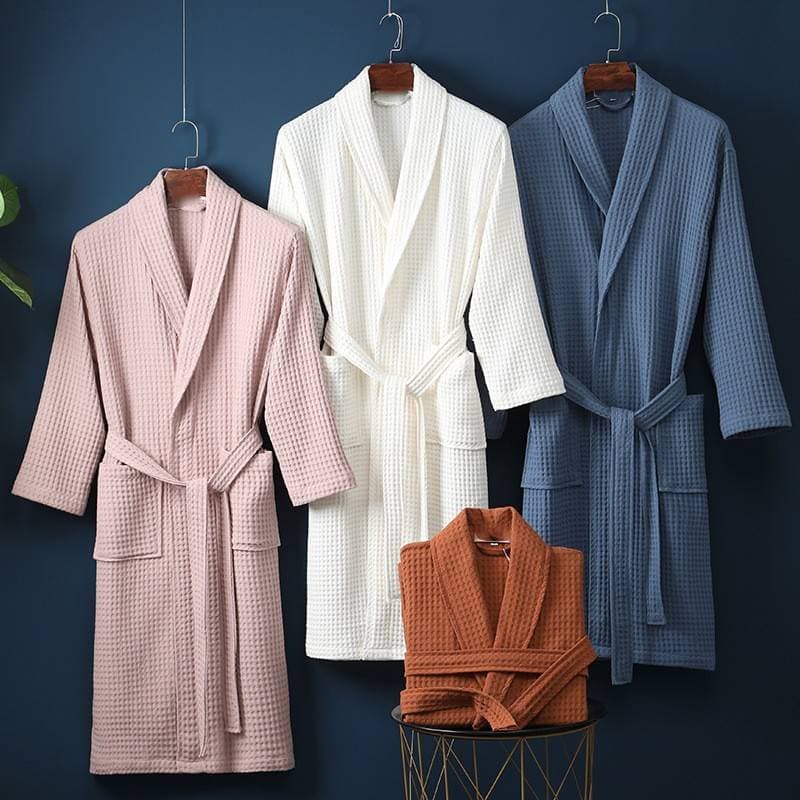 Spring And Autumn New Cotton Bathrobe For Men And Women Long Waffle Couple Quick Drying Cotton Bathrobe Bathrobe Hotel