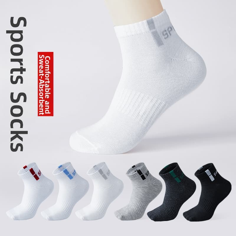 Men's Cotton Mid Calf Socks With Lettering Sporty Fashionable Sweat Absorbent Breathable Six Colors Available