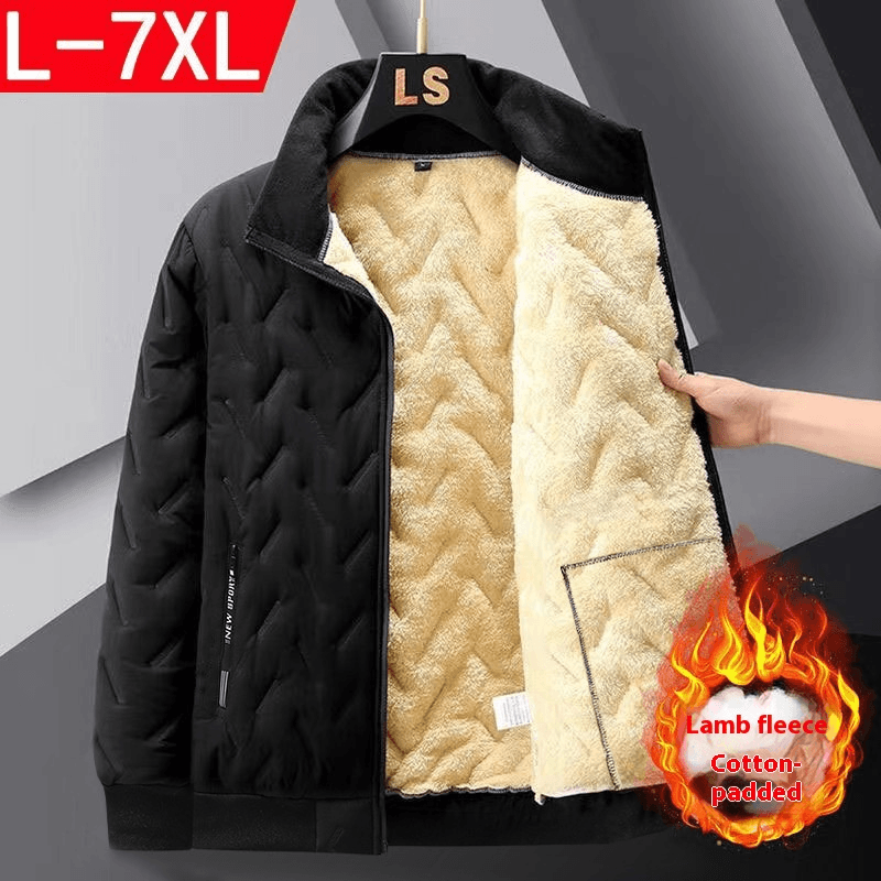 Lamb Wool Cotton-padded Jacket Men's Fleece Thickened Cotton-padded Clothing Warm Loose Stand-up Collar Jacket Dad's Cotton-padded Jacket
