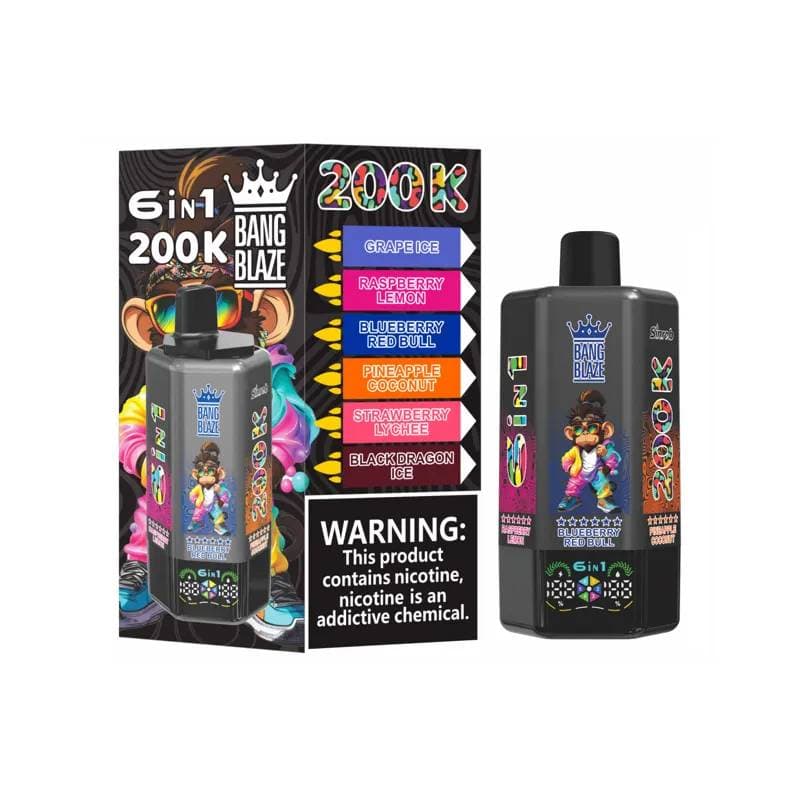 Bang Blaze 200K, 200 000 bouffées, 6 saveurs en 1, cigarette électronique jetable, boisson énergisante, saveurs fruitées, haute puissance, 1 ou