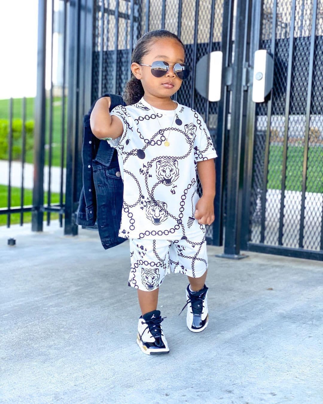 mother&kids clothing new trendy children's hip-hop printed short-sleeved two-piece set