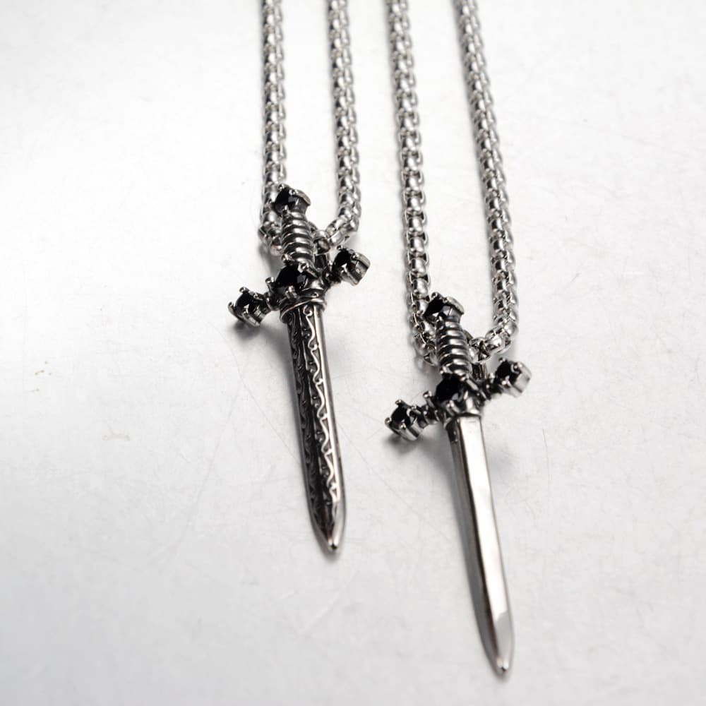 Popular Hip Hop Titanium Steel Diamond Sword Pendant Personality Men Casual Couple Necklace
