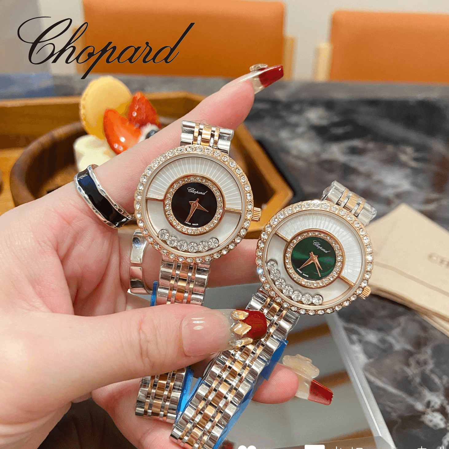 Chopin Steel Band High end Women's Business Brand Diamond dial Youth Fashion Watch Star Student Sports Quartz Watch Butterfly Buckle 32mm