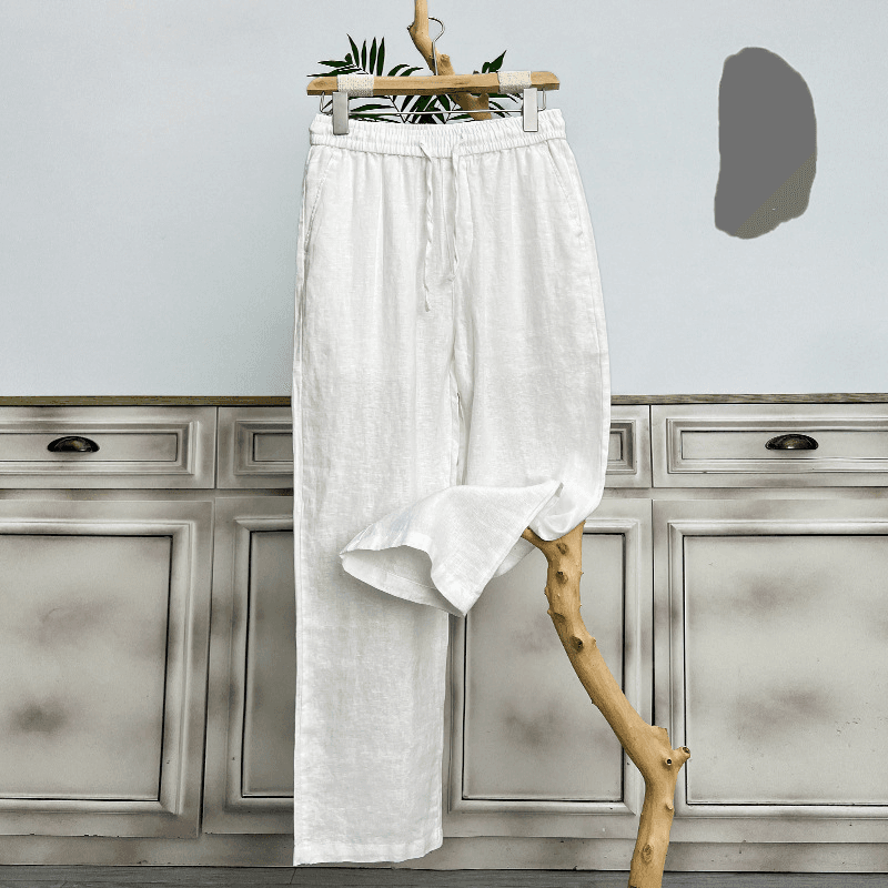 Men's Clothing Pure Linen Men's Trousers Summer Thin Full Linen Trousers Men's Casual Trousers Loose Straight Drape Wide Leg Trousers