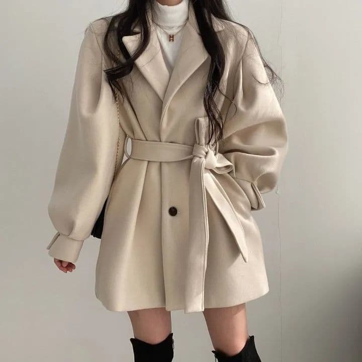 Women's Chic Oversized Wool Coat With Notched Lapel - Mid-Length Trench Coat For Petite & Tall - Fall Winter Fashion Blazer Jacket In Black & Beige​