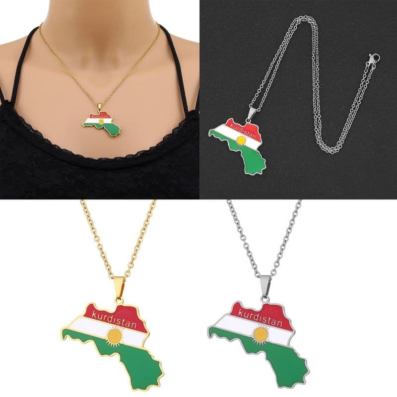 Kurdistan Map Necklace Dripping Oil Retro Stainless Steel Pendant for Men and Women Ethnic Clavicle Chain Gift