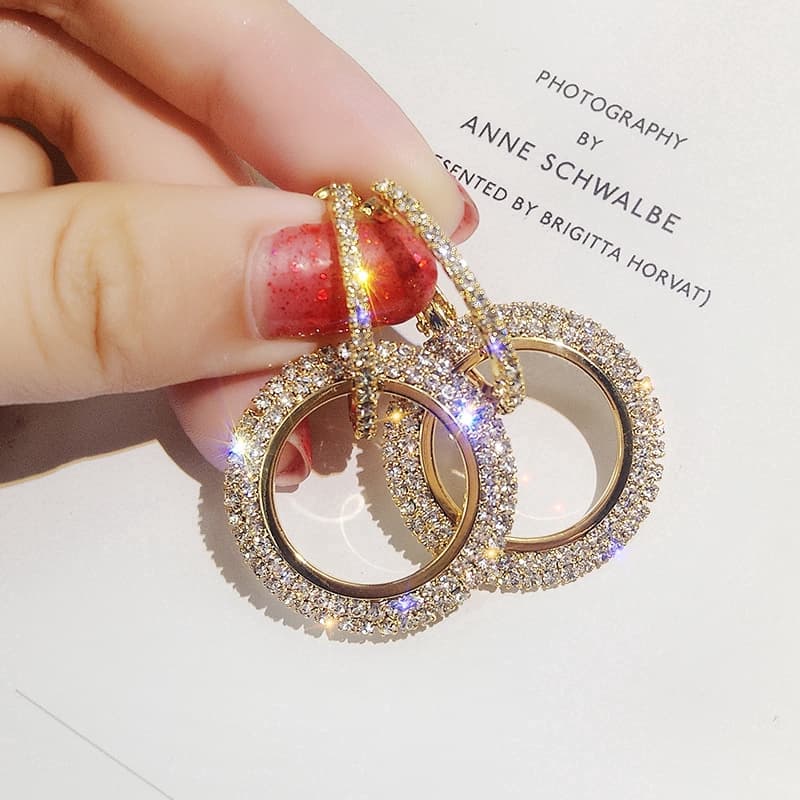 Exaggerated Rhinestones Circle Earrings Full Diamond Temperament Wild Ear Stud Gifts