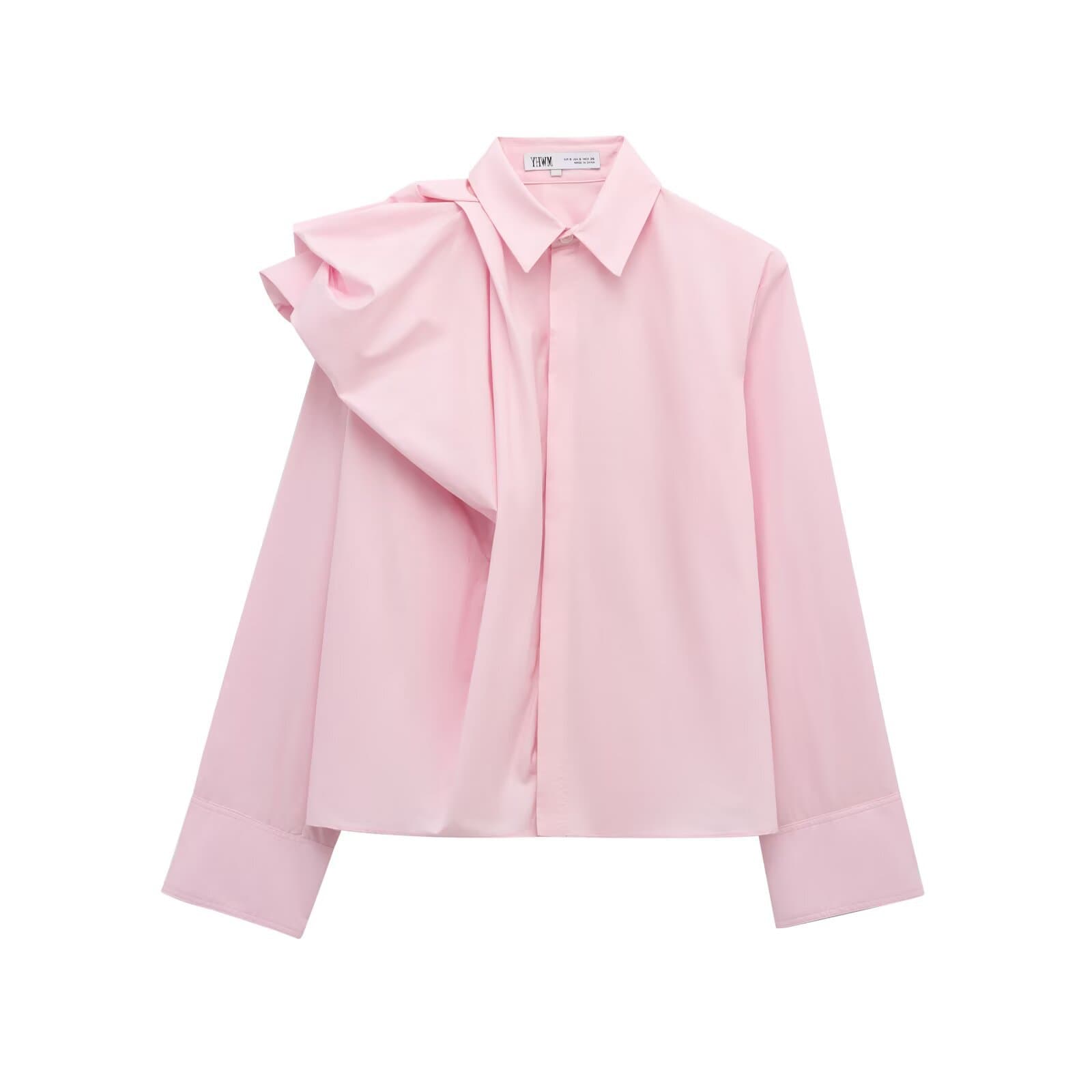 Women's Puff Sleeve Poplin Shirt – Vintage Elegance With Unique Shoulder Detail, Relaxed Fit, Breathable Polyester, Pink Blouse For Work & Casual