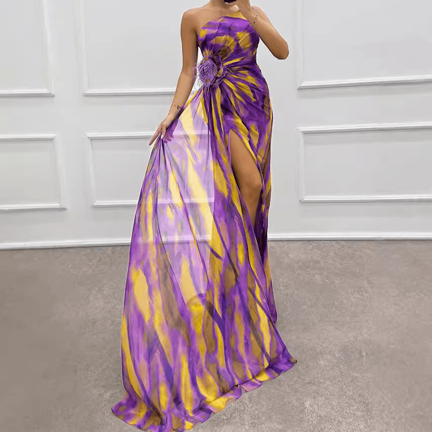 Women's Clothing new chiffon printed slit dress INS casual party long women's dress