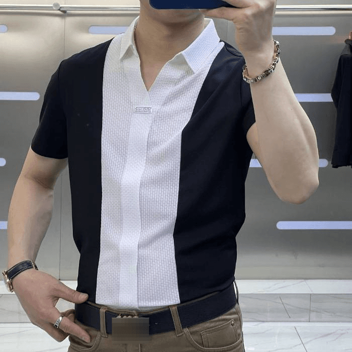 Men's Clothing High End Light Luxury Long Sleeved Shirt Fashion Business Casual Slim Stitching Long Sleeved T Shirt