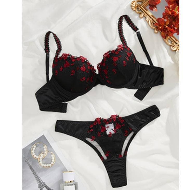 Lace Underwire Bra Set - Sexy Lingerie 3-Piece With Matching Panties & Garter Belt (S-XL, Black/White/Burgundy/Navy)