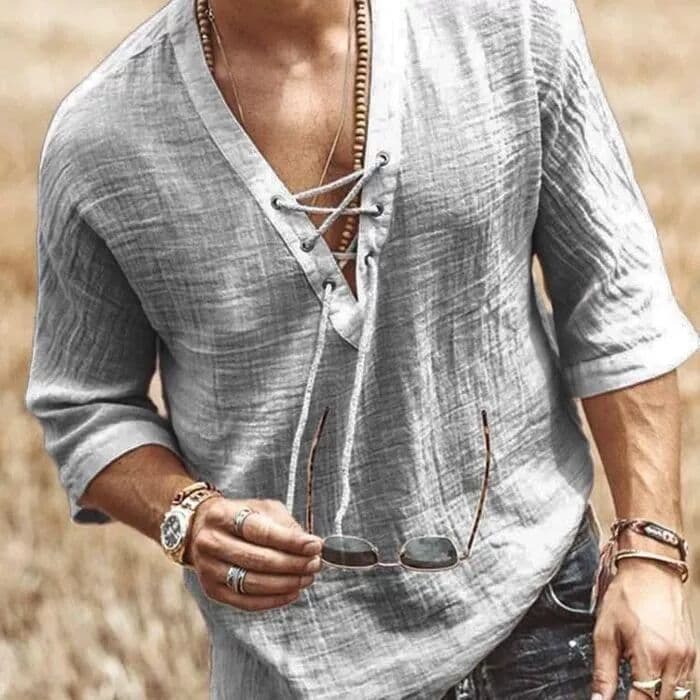 Man's clothing Men's mid-sleeve T-shirt with corns tied around the chest