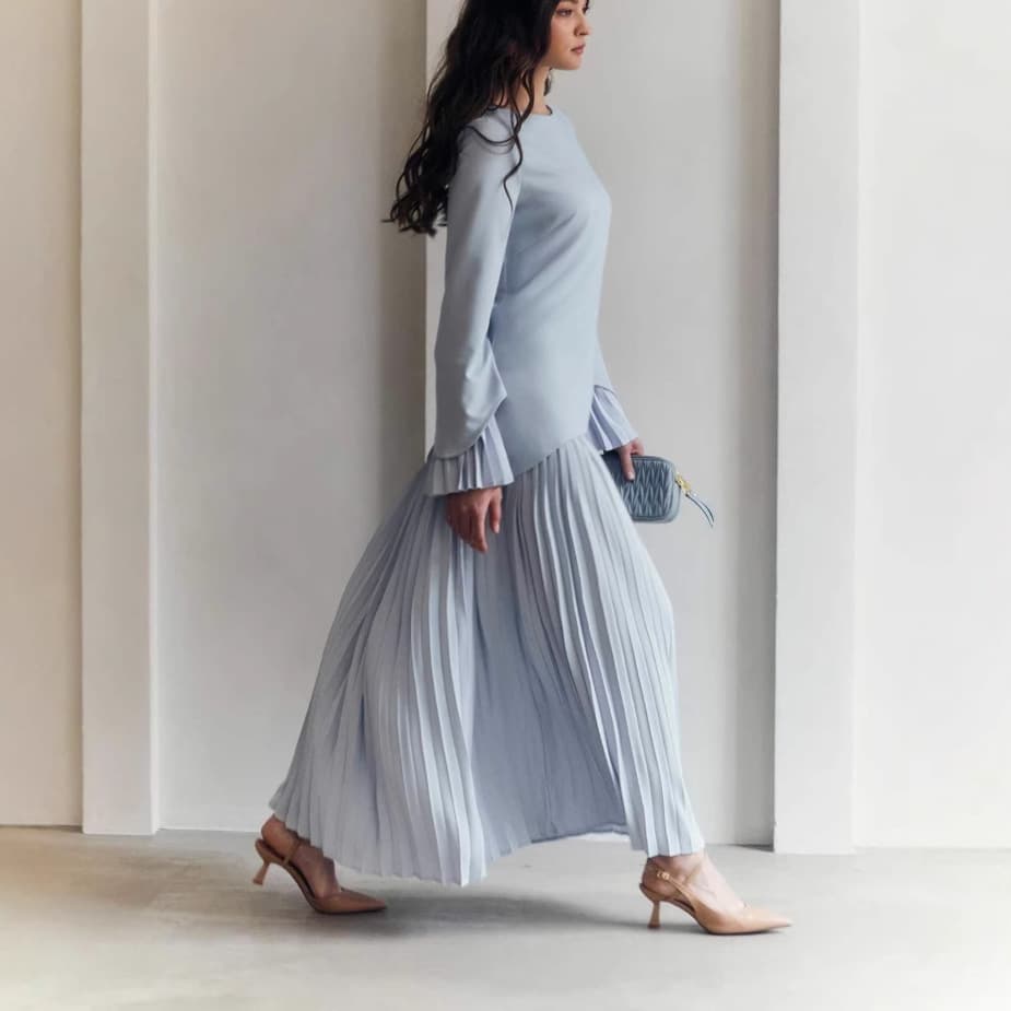 Women's Clothing Spring New Women's Round Neck Loose Casual Top Retro Temperament Pleated Skirt Suit