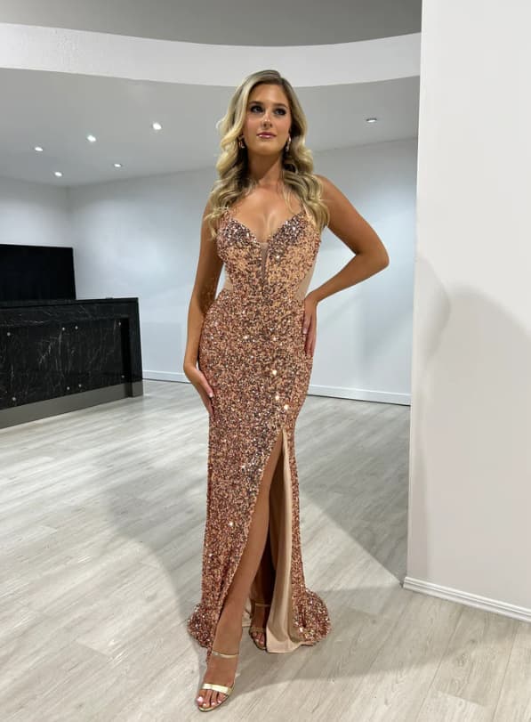 Women's clothing Middle Eastern sequined slit sexy suspender dress high-end temperament waist banquet dress