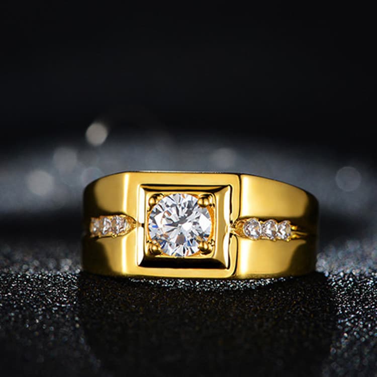 Gentleman Temperament Plated 24K Yellow Gold Ring Men's Domineering Open Ring Simulation Diamond Ring Living Ring Jewelry