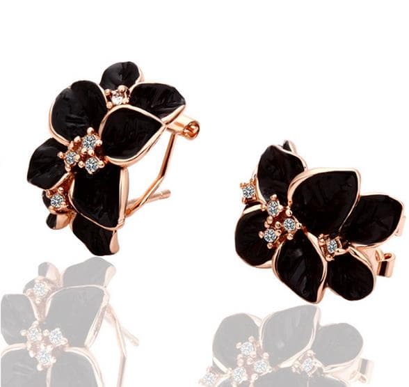 Classcial 18K Rose Gold/Platinum Plated Women Camellia Stud Earrings Austrian Crystal Fashion Costume Jewelry For Women