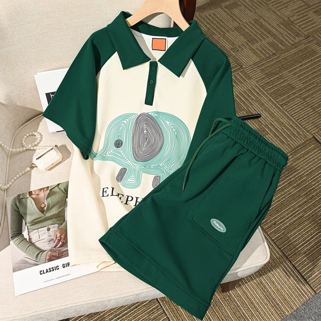 Women's Clothing Design polo collar short sleeved shorts casual fashion sports suit women's summer new version loose two piece suit