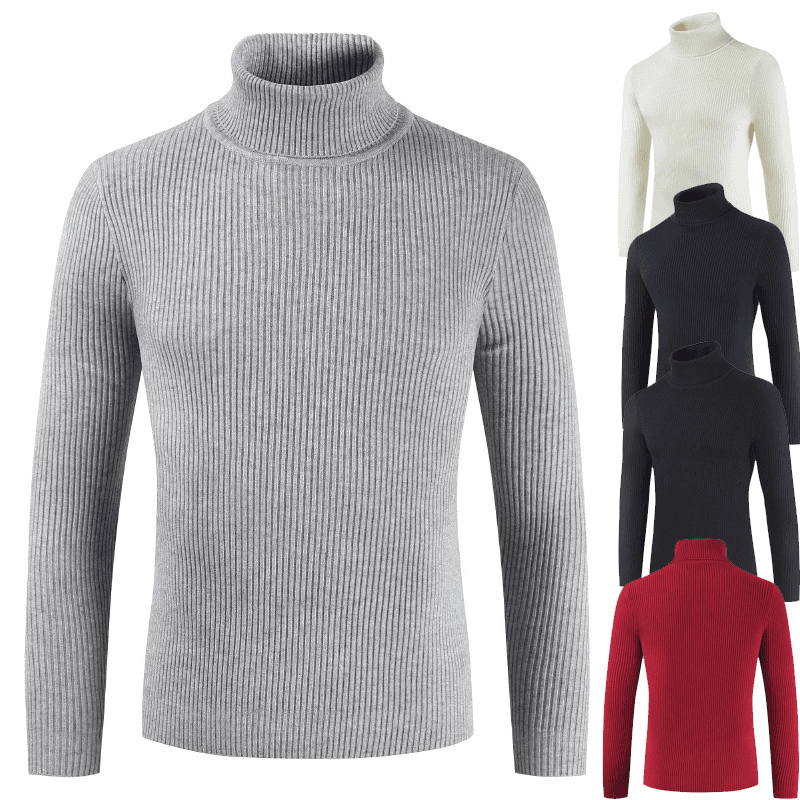 Men's turtleneck pullover Solid color turtleneck sweater knit