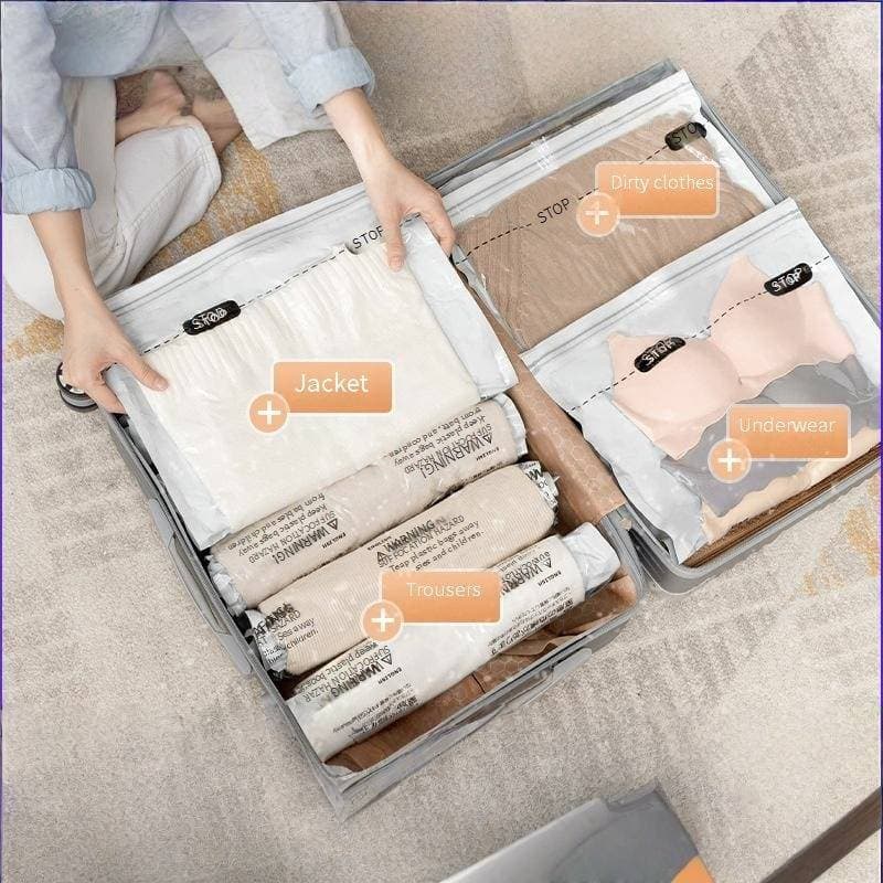 Hand-Roll Travel Compression Bags No-Pump Vacuum Storage (Thickened & Durable Space-Saving Waterproof Suitcase Organizer Travel Essentials)​​