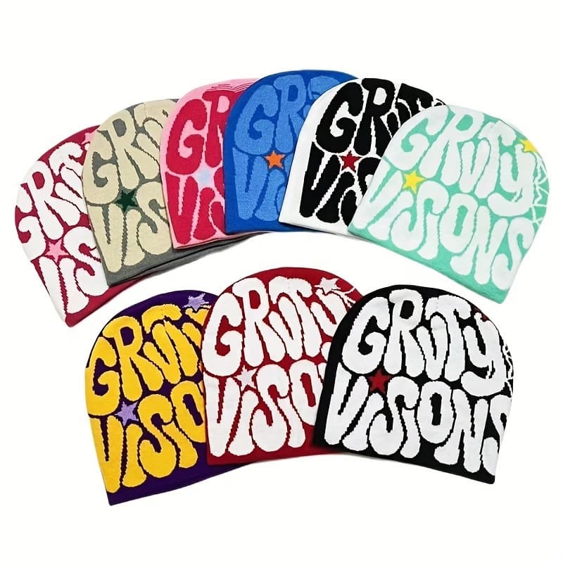 Men's Hats Winter Street Hip Hop Personality Letter Jacquard Color Wool Hat Adult Boys And Girls Knitted Hat